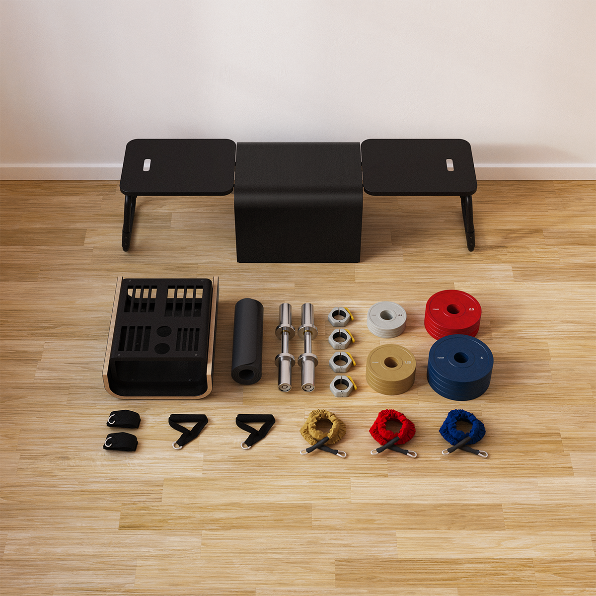 TonerBox — The full unit including 37 kg of weight plates, Olympic dumbbells  & exercise gear