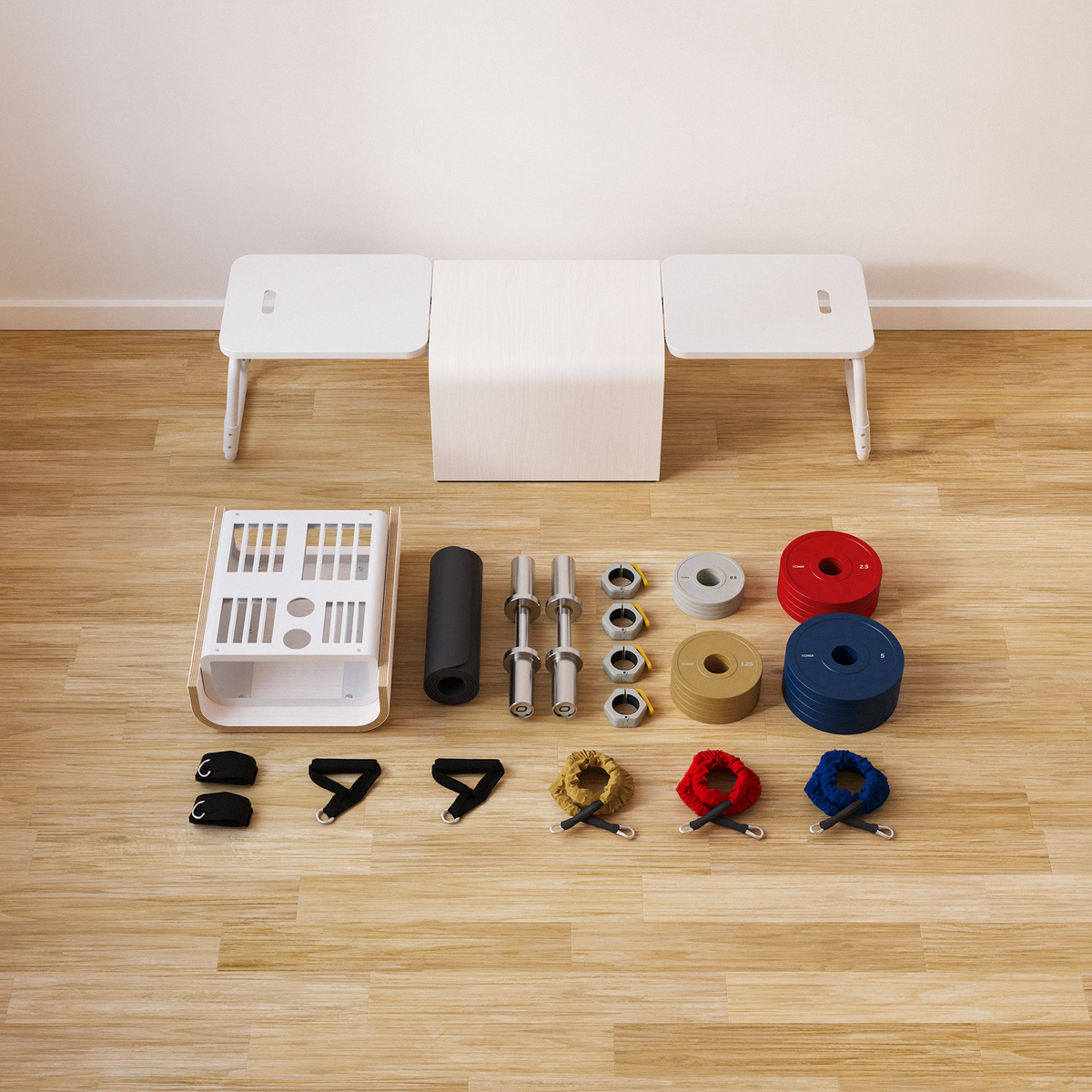TonerBox — The full unit including 37 kg of weight plates, Olympic dumbbells  & exercise gear